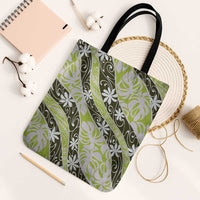 Olive Tahiti Tiare Monstera Tote Bag Polynesian Pattern Curve Style LT01 Black Strap One Size Olive - Polynesian Pride