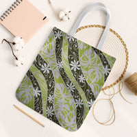Olive Tahiti Tiare Monstera Tote Bag Polynesian Pattern Curve Style LT01 White Strap One Size Olive - Polynesian Pride