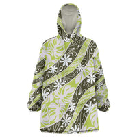Olive Tahiti Tiare Monstera Wearable Blanket Hoodie Polynesian Pattern Curve Style - Polynesian Pride