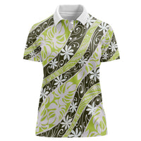 Olive Tahiti Tiare Monstera Women Polo Shirt Polynesian Pattern Curve Style - Polynesian Pride