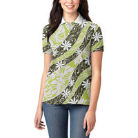 Olive Tahiti Tiare Monstera Women Polo Shirt Polynesian Pattern Curve Style LT01 - Polynesian Pride