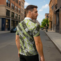 Olive Tahiti Tiare Monstera Zipper Polo Shirt Polynesian Pattern Curve Style - Polynesian Pride
