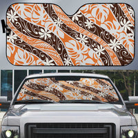 Puatou Tahiti Tiare Monstera Auto Sun Shade Polynesian Pattern Curve Style LT01 Orange - Polynesian Pride