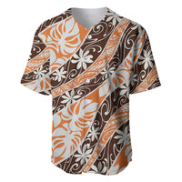 Puatou Tahiti Tiare Monstera Baseball Jersey Polynesian Pattern Curve Style LT01 Orange - Polynesian Pride