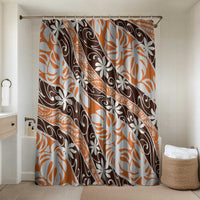 Puatou Tahiti Tiare Monstera Bathroom Set Polynesian Pattern Curve Style LT01 Shower Curtain Only Orange - Polynesian Pride