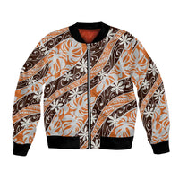 Puatou Tahiti Tiare Monstera Bomber Jacket Polynesian Pattern Curve Style - Polynesian Pride