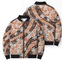 Puatou Tahiti Tiare Monstera Bomber Puffer Jacket Polynesian Pattern Curve Style - Polynesian Pride