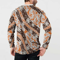 Puatou Tahiti Tiare Monstera Button Sweatshirt Polynesian Pattern Curve Style - Polynesian Pride