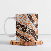 Puatou Tahiti Tiare Monstera Ceramic Mug Polynesian Pattern Curve Style LT01 Orange - Polynesian Pride