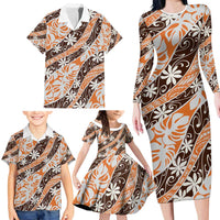 Puatou Tahiti Tiare Monstera Family Matching Long Sleeve Bodycon Dress and Hawaiian Shirt Polynesian Pattern Curve Style LT01 - Polynesian Pride