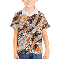 Puatou Tahiti Tiare Monstera Family Matching Long Sleeve Bodycon Dress and Hawaiian Shirt Polynesian Pattern Curve Style LT01 Son's Shirt Orange - Polynesian Pride