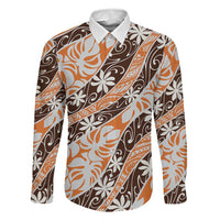 Puatou Tahiti Tiare Monstera Family Matching Short Sleeve Bodycon Dress and Hawaiian Shirt Polynesian Pattern Curve Style LT01 Dad's Shirt - Long Sleeve Orange - Polynesian Pride