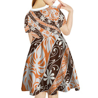 Puatou Tahiti Tiare Monstera Kid Short Sleeve Dress Polynesian Pattern Curve Style LT01 - Polynesian Pride