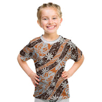 Puatou Tahiti Tiare Monstera Kid T Shirt Polynesian Pattern Curve Style LT01 Orange - Polynesian Pride