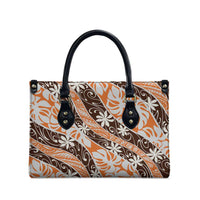 Puatou Tahiti Tiare Monstera Leather Bag Polynesian Pattern Curve Style LT01 - Polynesian Pride
