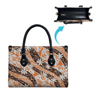 Puatou Tahiti Tiare Monstera Leather Bag Polynesian Pattern Curve Style LT01 - Polynesian Pride