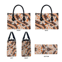 Puatou Tahiti Tiare Monstera Leather Bag Polynesian Pattern Curve Style LT01 - Polynesian Pride