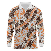Puatou Tahiti Tiare Monstera Long Sleeve Polo Shirt Polynesian Pattern Curve Style - Polynesian Pride