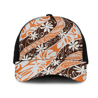 Puatou Tahiti Tiare Monstera Mesh Trucker Cap Polynesian Pattern Curve Style LT01 One Size Black Orange - Polynesian Pride