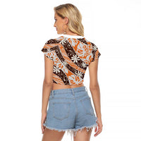 Puatou Tahiti Tiare Monstera Raglan Cropped T Shirt Polynesian Pattern Curve Style LT01 - Polynesian Pride