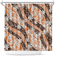 Puatou Tahiti Tiare Monstera Shower Curtain Polynesian Pattern Curve Style LT01 Orange - Polynesian Pride