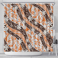 Puatou Tahiti Tiare Monstera Shower Curtain Polynesian Pattern Curve Style LT01 - Polynesian Pride
