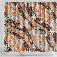 Puatou Tahiti Tiare Monstera Shower Curtain Polynesian Pattern Curve Style LT01 - Polynesian Pride