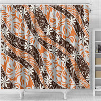 Puatou Tahiti Tiare Monstera Shower Curtain Polynesian Pattern Curve Style LT01 - Polynesian Pride