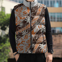 Puatou Tahiti Tiare Monstera Sleeveless Puffer Jacket Polynesian Pattern Curve Style - Polynesian Pride
