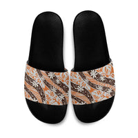 Puatou Tahiti Tiare Monstera Slide Sandals Polynesian Pattern Curve Style LT01 Orange - Polynesian Pride