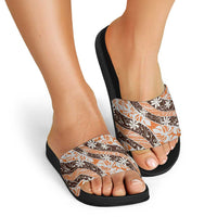 Puatou Tahiti Tiare Monstera Slide Sandals Polynesian Pattern Curve Style LT01 - Polynesian Pride