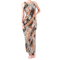 Puatou Tahiti Tiare Monstera Tank Maxi Dress Polynesian Pattern Curve Style LT01 Women Orange - Polynesian Pride