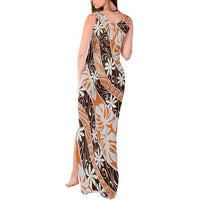 Puatou Tahiti Tiare Monstera Tank Maxi Dress Polynesian Pattern Curve Style LT01 - Polynesian Pride