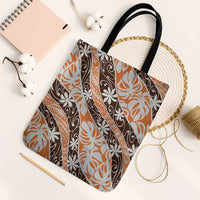 Puatou Tahiti Tiare Monstera Tote Bag Polynesian Pattern Curve Style LT01 Black Strap One Size Orange - Polynesian Pride