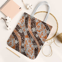 Puatou Tahiti Tiare Monstera Tote Bag Polynesian Pattern Curve Style LT01 White Strap One Size Orange - Polynesian Pride