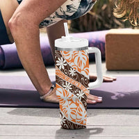 Puatou Tahiti Tiare Monstera Tumbler With Handle Polynesian Pattern Curve Style - Polynesian Pride