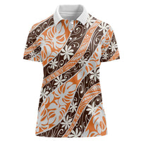 Puatou Tahiti Tiare Monstera Women Polo Shirt Polynesian Pattern Curve Style LT01 Female Orange - Polynesian Pride