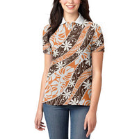 Puatou Tahiti Tiare Monstera Women Polo Shirt Polynesian Pattern Curve Style LT01 - Polynesian Pride