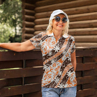 Puatou Tahiti Tiare Monstera Women Polo Shirt Polynesian Pattern Curve Style LT01 - Polynesian Pride