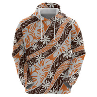 Puatou Tahiti Tiare Monstera Zip Hoodie Polynesian Pattern Curve Style - Polynesian Pride