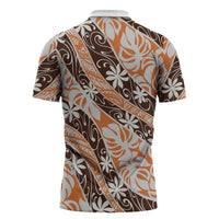 Puatou Tahiti Tiare Monstera Zipper Polo Shirt Polynesian Pattern Curve Style LT01 - Polynesian Pride