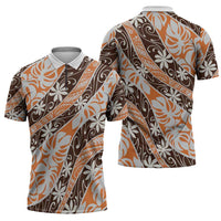 Puatou Tahiti Tiare Monstera Zipper Polo Shirt Polynesian Pattern Curve Style LT01 - Polynesian Pride
