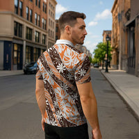 Puatou Tahiti Tiare Monstera Zipper Polo Shirt Polynesian Pattern Curve Style LT01 - Polynesian Pride