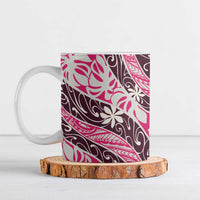 Tarona Tahiti Tiare Monstera Ceramic Mug Polynesian Pattern Curve Style LT01 Pink - Polynesian Pride