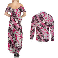 Tarona Tahiti Tiare Monstera Couples Matching Summer Maxi Dress and Long Sleeve Button Shirt Polynesian Pattern Curve Style LT01 - Polynesian Pride