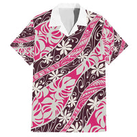 Tarona Tahiti Tiare Monstera Family Matching Long Sleeve Bodycon Dress and Hawaiian Shirt Polynesian Pattern Curve Style LT01 Dad's Shirt - Short Sleeve Pink - Polynesian Pride