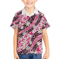 Tarona Tahiti Tiare Monstera Family Matching Long Sleeve Bodycon Dress and Hawaiian Shirt Polynesian Pattern Curve Style LT01 Son's Shirt Pink - Polynesian Pride