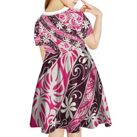 Tarona Tahiti Tiare Monstera Kid Short Sleeve Dress Polynesian Pattern Curve Style LT01 - Polynesian Pride