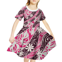 Tarona Tahiti Tiare Monstera Kid Short Sleeve Dress Polynesian Pattern Curve Style LT01 - Polynesian Pride