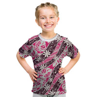 Tarona Tahiti Tiare Monstera Kid T Shirt Polynesian Pattern Curve Style LT01 Pink - Polynesian Pride
